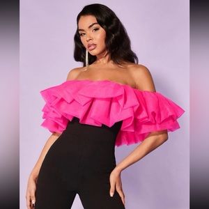 Off Shoulder Exaggerated Ruffle Trim Jumpsuit